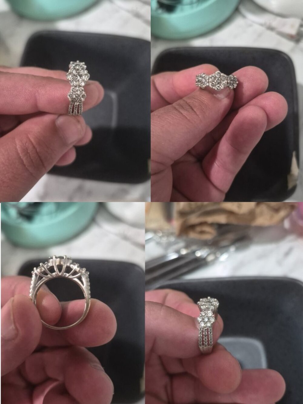 Beautiful 3 Stone Diamond Cluster Ring in 10K White Gold